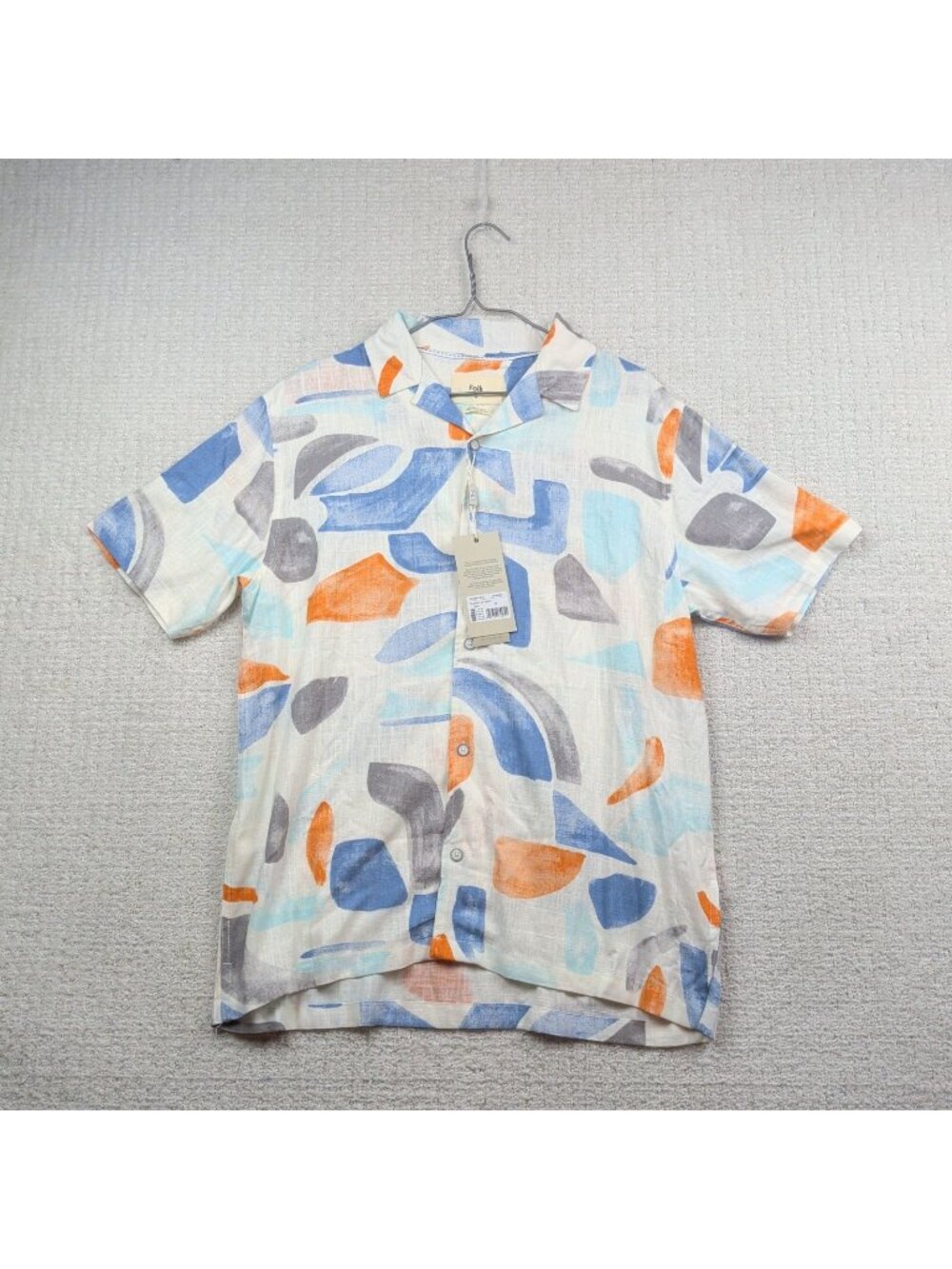 Folk  Palcont Short Sleeve Linen Blend Abstract Shirt Artsy Summer Tropical Sz M
